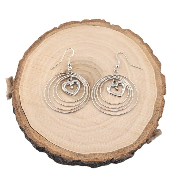 Handmade Navajo Heart Dangle Earrings Sterling Silver Native American Jewelry ** - Picture 4 of 11